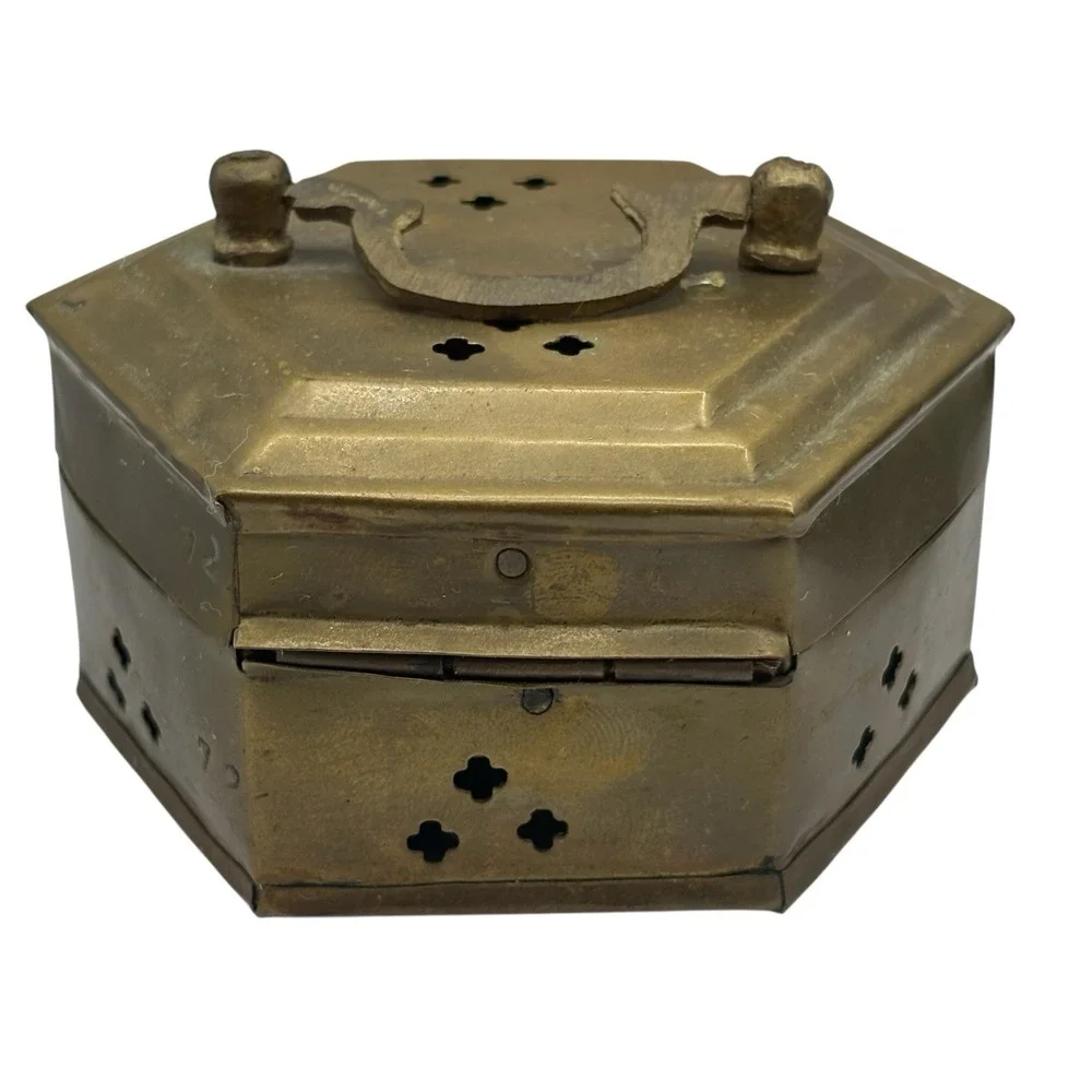 2 VTG‎ Brass Oriental Cricket Box Cage Metal Stash Asian Incense Potpourri India